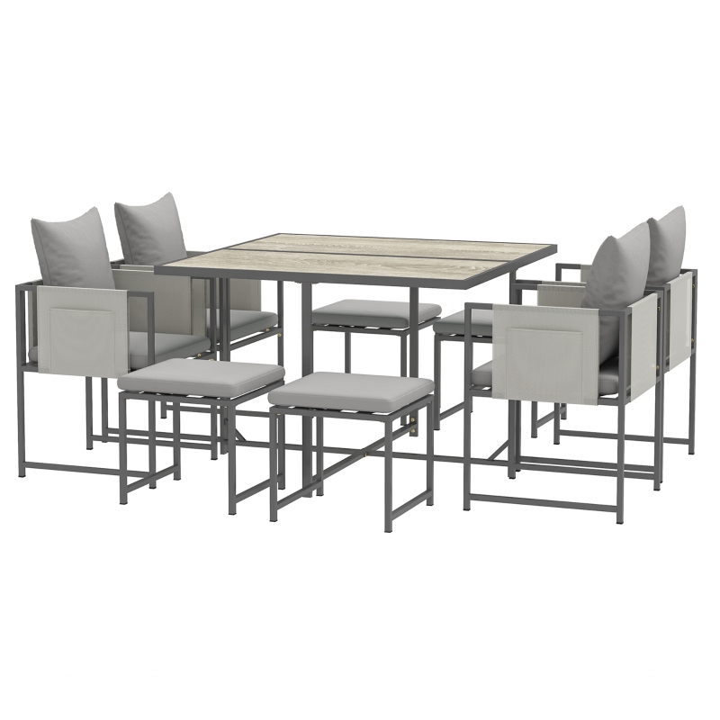 Best Nine-Piece Steel Frame Garden Dining Set - Grey - Image 11