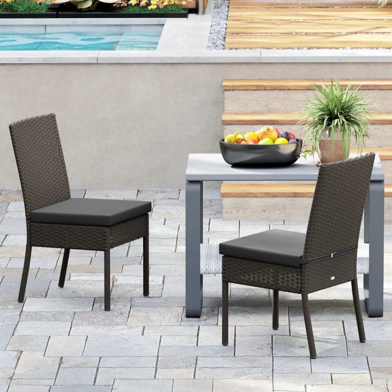 Best Set of Four Armless Rattan Garden Chairs - Dark Grey - Image 8