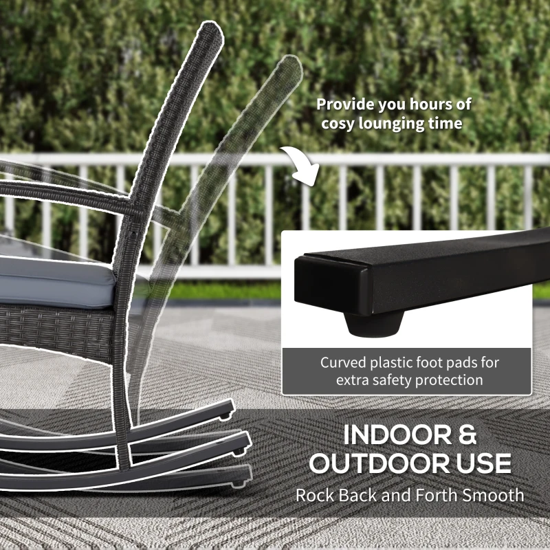 Best Outdoor PE Rattan Rocking Chair Set of 2, Garden Rocking Chair Set with Armrest and Cushion, Grey - Image 7