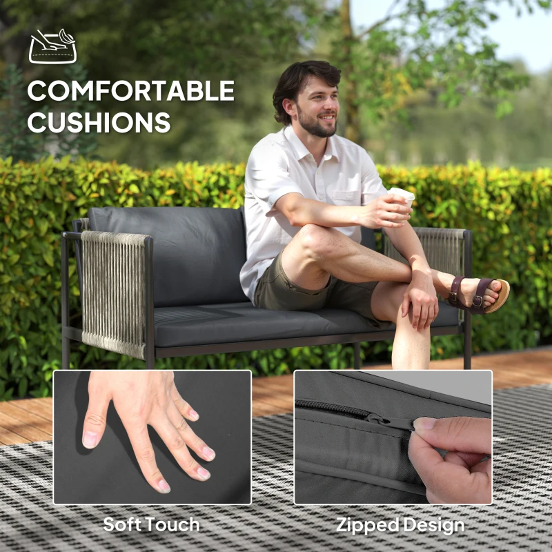 Best 4 Piece Rattan Garden Furniture Set, 4 Seater Wicker Outdoor Furniture Set with 2 Armchairs, Loveseat, Glass Top Coffee Table and Cushions for Balcony, Porch, Grey - Image 6