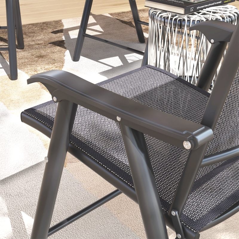 Best Set of 4 Foldable Metal Garden Chairs Outdoor Patio Park Dining Seat Furniture Charcoal Grey - Image 9