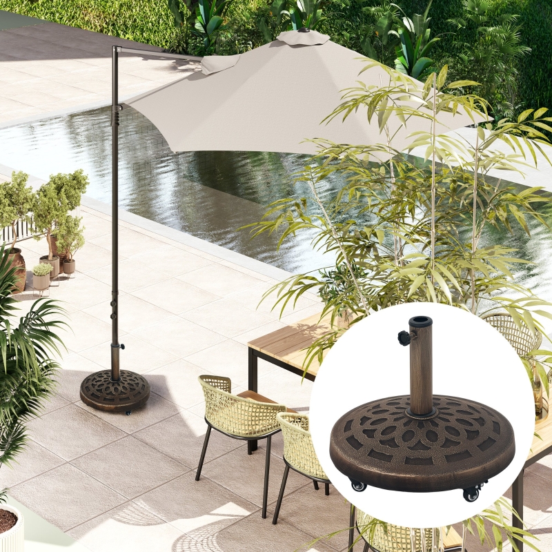 Best 21kg Resin Garden Parasol Base with Wheels, Round Umbrella Stand, Heavy Duty Sun Umbrella Base for 34, 38, 48 mm Umbrella Poles for Deck Poolside, Bronze Tone - Image 9
