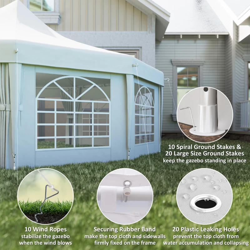 Best 10 Sides Decagonal Garden Gazebo Marquee Party Tent Wedding Canopy Outdoor Heavy Duty Metal Frame (8.9m x 6.5m) - White - Image 4