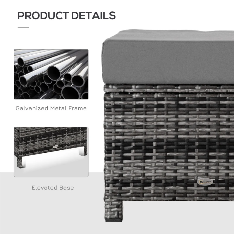 Best Rattan Footstool Wicker Ottoman with Padded Seat Cushion Outdoor Patio Furniture for Garden Poolside Living Room, 50 x 50 x 35 cm, Grey - Image 7