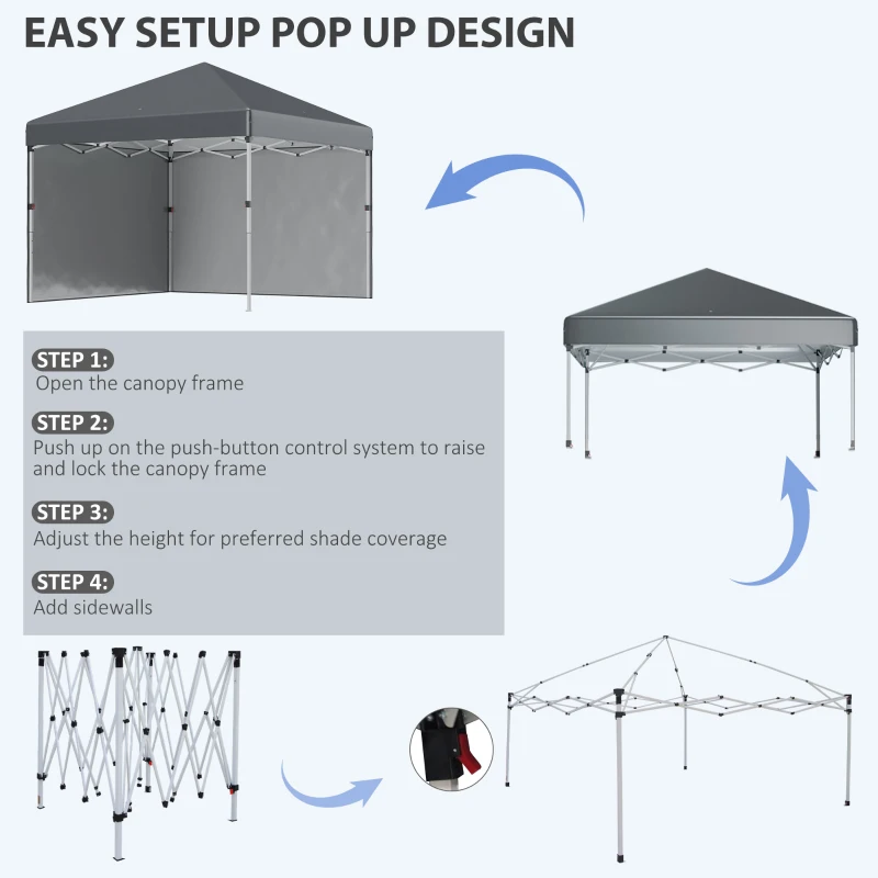 Best 3 x 3 (M) Pop Up Gazebo, UPF 30+ with 2 Sidewalls, Leg Weight Bags and Wheeled Bag, Height Adjustable Party Tent Event Shelter for Garden, Patio, Dark Grey - Image 6