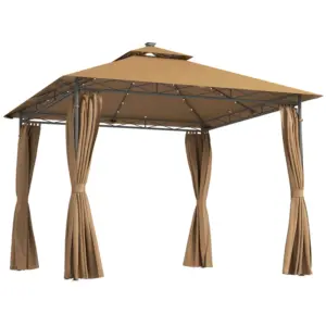 Best 3 x 3 m Solar LED Metal Gazebo - Brown