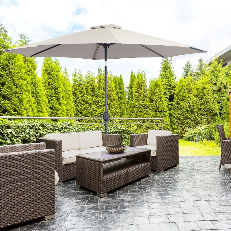 Best 3(m) Tilting Parasol Garden Umbrellas, Outdoor Sun Shade with 8 Ribs, Tilt and Crank Handle for Balcony, Bench, Garden, Light Grey - Image 2