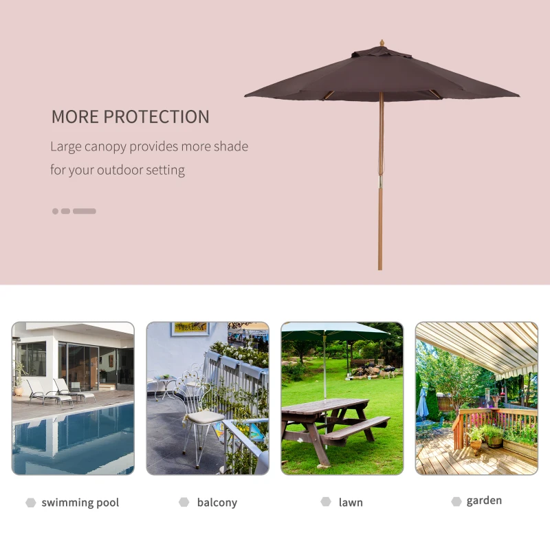 Best 2.5m Wood Garden Parasol Sun Shade Patio Outdoor Wooden Umbrella Canopy Coffee - Image 6