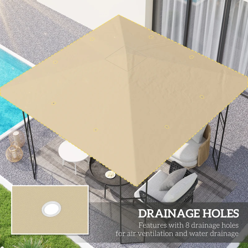Best 3 x 3(m) Gazebo Canopy Replacement Cover, Garden Gazebo Roof Replacement with Drain Holes, Water Resistant PVC Coating, 370g/㎡, UPF30+, TOP COVER ONLY, Beige - Image 4