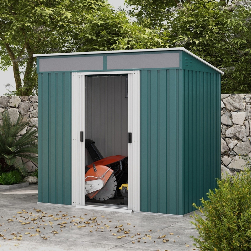 Best 6.5 x 4FT Galvanised Metal Shed with Foundation Kit, Lockable Tool Garden Shed with Double Sliding Doors, Vents, Green - Image 10