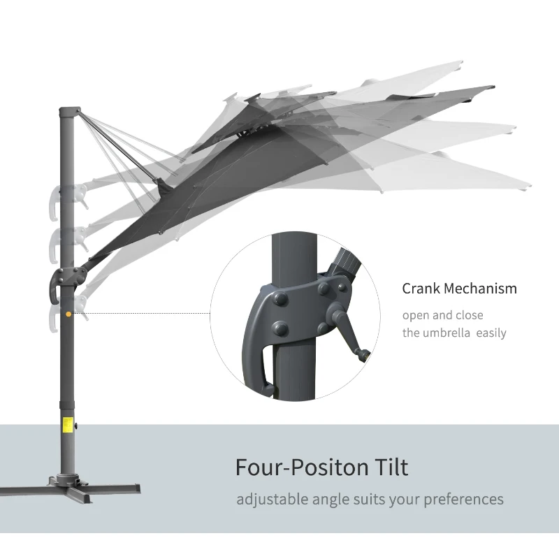 Best 3m Cantilever Parasol w/ Solar Lights Power Bank Base 360° Spin Dark Grey - Image 5