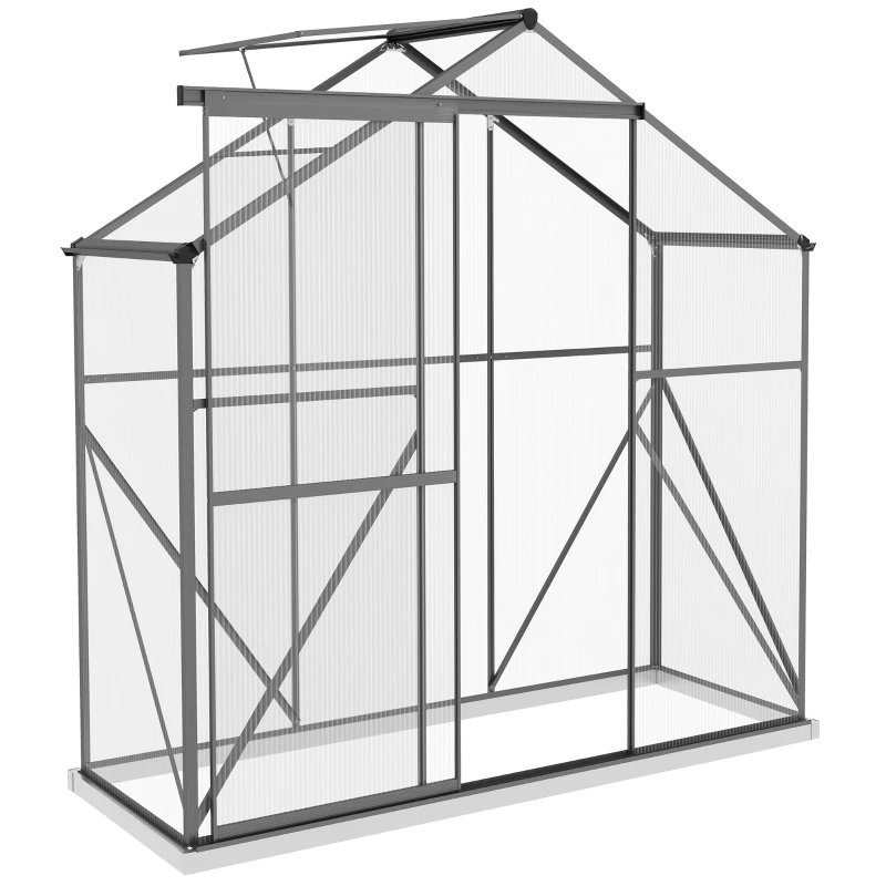 Best 6 x 2.5ft Polycarbonate Greenhouse Walk-In Green House with Rain Gutter, Sliding Door, Window, Foundation, Dark Grey