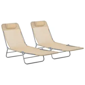 Best Set of Two Steel Frame Sun Loungers, with Reclining Backs - Brown