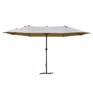 Best 4.6M Sun Umbrella Canopy Double-sided Crank Sun Shade w/ Cross Base Khaki