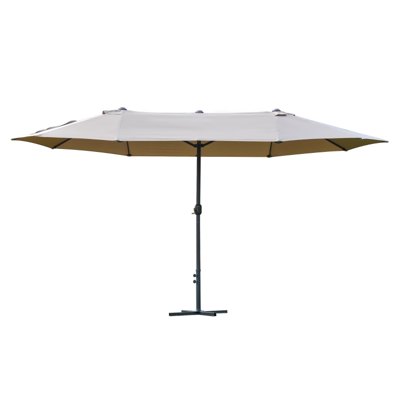 Best 4.6M Sun Umbrella Canopy Double-sided Crank Sun Shade w/ Cross Base Khaki