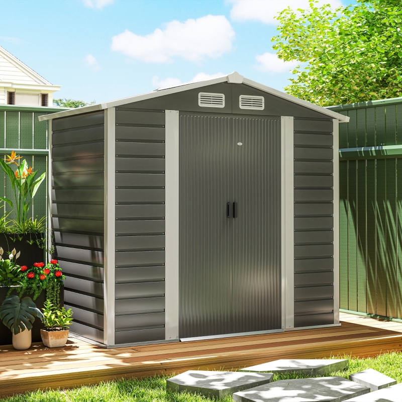 Best 7 x 4ft Garden Shed, Easy to Assemble, Upgraded Galvanised Steel Frame with Foundation Kit, Double Doors with Lock, Outdoor Metal Shed with Vents and Gloves, Garden Storage Shed, Dark Grey - Image 10