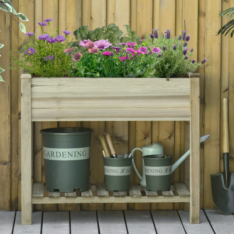Best Garden Wooden Planters, Raised Garden Bed with Legs and Storage Shelf Elevated Wooden Planter Box - Image 2