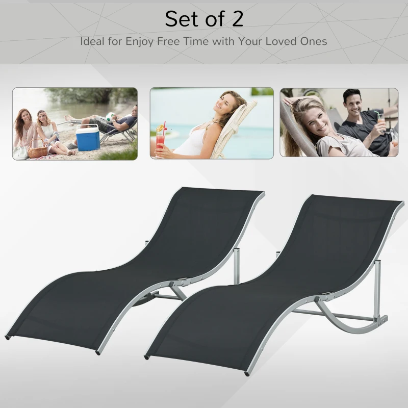 Best 2 Pieces Folding Sun Lounger, S-shaped Lounge Chairs Reclining Sleeping Bed with Aluminium Frame - Image 4