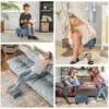 Best Linen Fabric Footstool Ottoman Cube with 4 Plastic Legs, Blue - Image 6