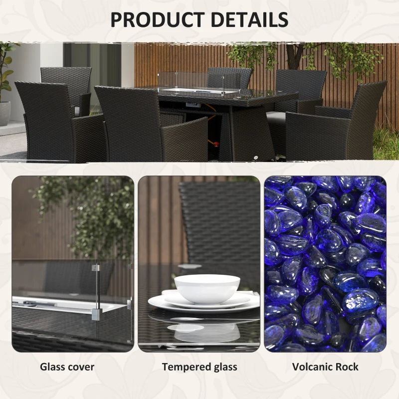 Best 7 Pieces Outdoor Rattan Garden Furniture with Fire Pit Table, 6 Seater Garden Table and Chairs with Cushions, Rattan Dining Set with Propane Heater Table, Windscreen, 50,000 BTU, Black - Image 7