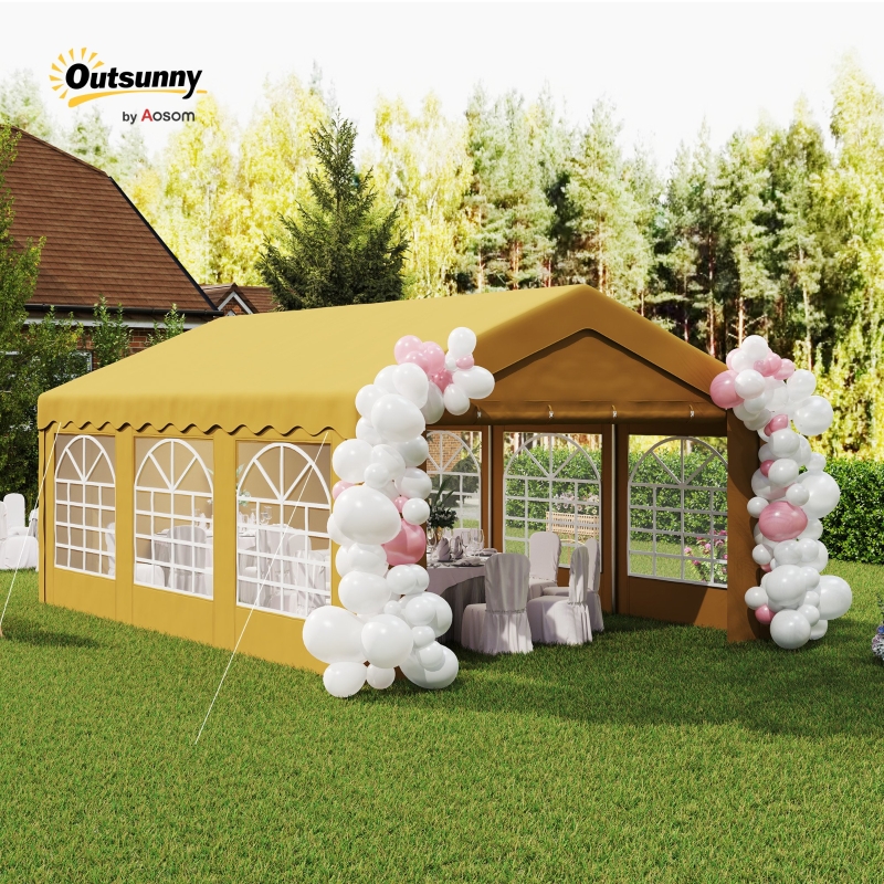 Best 6m x 4m Marquee Party Tent Wedding Canopy, Pop Up Gazebo with Sidewalls, Doors, Windows, Galvanised Garden Gazebo for Parties Events, Yellow - Image 10
