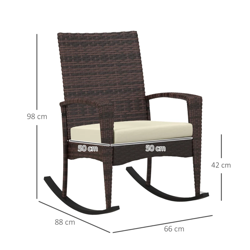 Best Outdoor PE Rattan Rocking Chair Set of 2, Garden Rocking Chair Set with Armrest and Cushion, Brown - Image 3