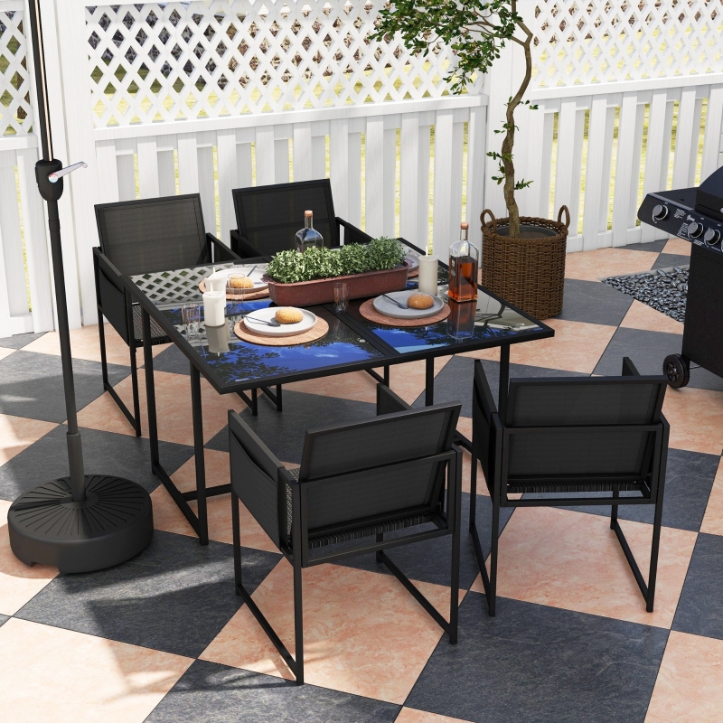 Best 5 Piece Garden Dining Set with Breathable Mesh Seat, Adjustable Backrest, Tempered Glass Table Top for Patio, Black - Image 9