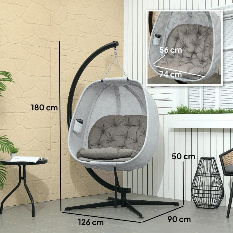 Best Hanging Egg Chair Outdoor Indoor Garden Swing Chair with Folding Basket, Garden Hanging Chair with Stand, Thickened Cushion, Cup Holder for Patio, Balcony, Sand Brown - Image 3