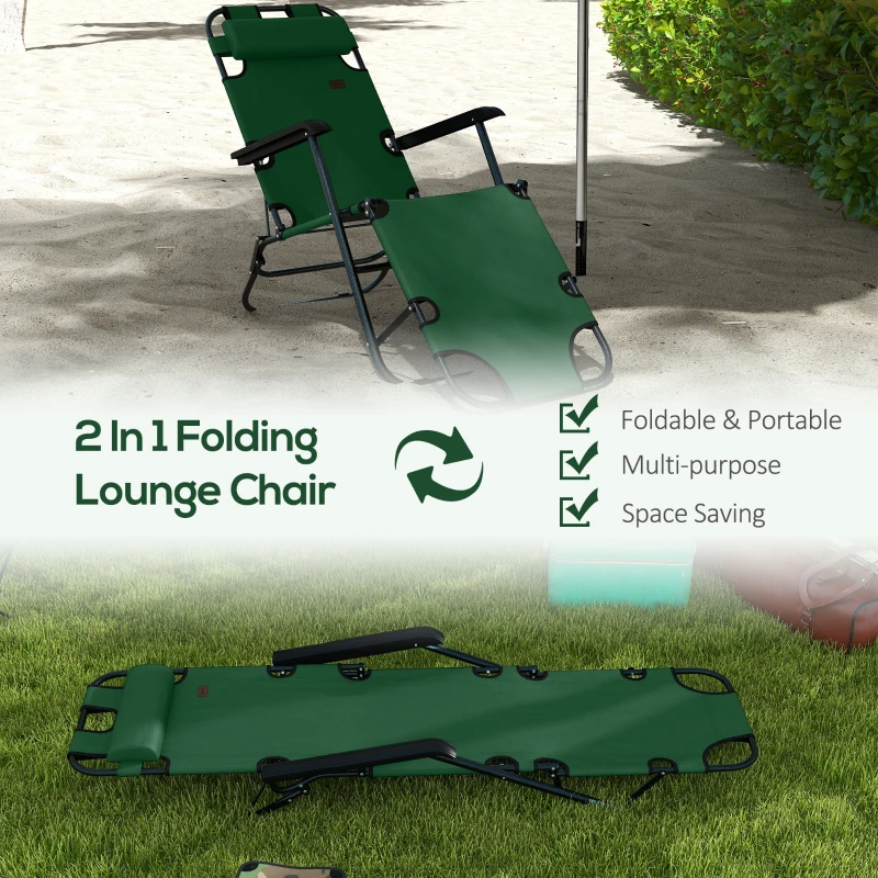 Best 2 Pack 2 in 1 Sun Lounger Folding Reclining Chairs Garden Outdoor Camping Adjustable Back with Pillow, Green - Image 4