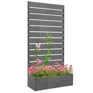 Best Raised Bed for Garden, Planter with Trellis for Climbing Plants, Vines, Planter Box with Drainage Gap, Dark Grey