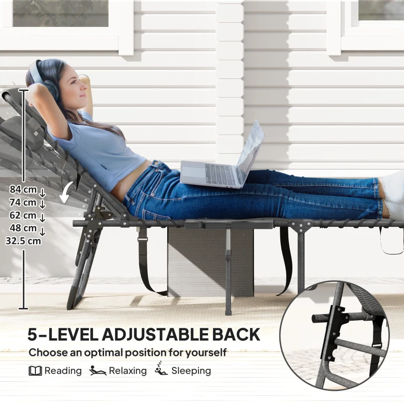 Best Five-Position Reclining Sun Lounger - Grey - Image 4