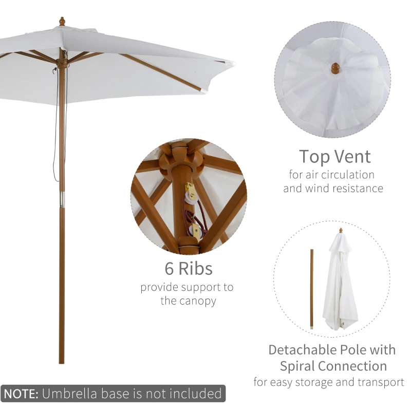 Best 2.5m Patio Umbrella, Wood Garden Parasol, Sun Shade with 6 Ribs and Top Vent for Outdoor, White - Image 4