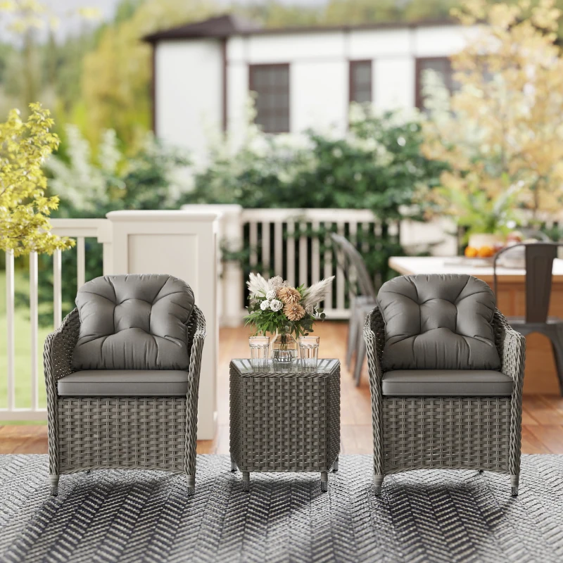 Best Three-Piece Super Padded Rattan Set - Light Grey - Image 8