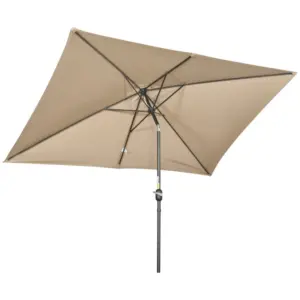Best 3x2m Patio Parasol Garden Umbrellas Canopy with Aluminium Tilt Crank Rectangular Sun Shade Steel, Khaki
