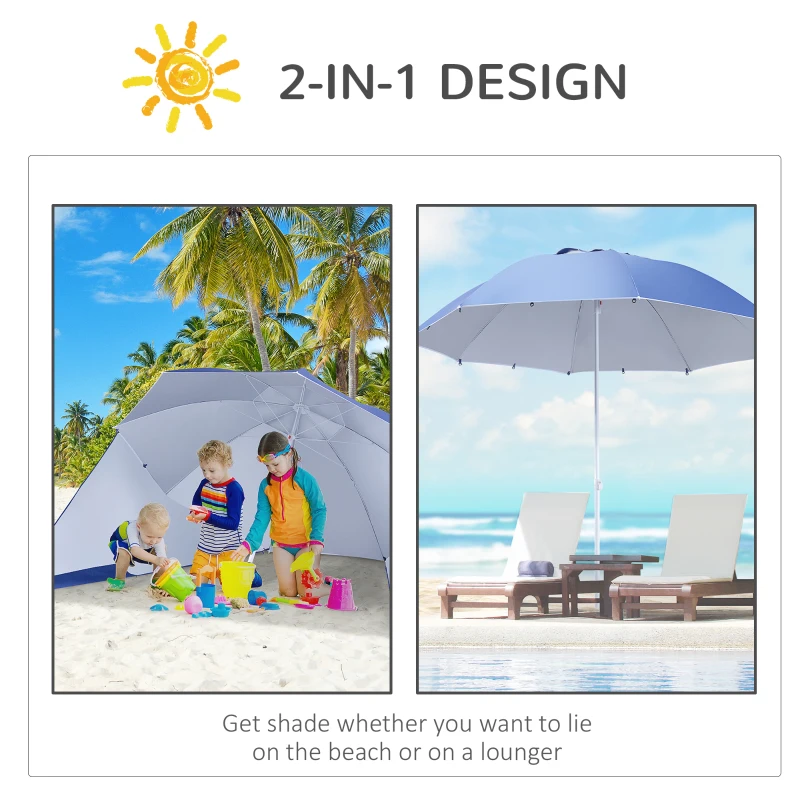 Best 2m UV Protection Fishing Beach Umbrella Brolly Shelter w/ Side Panel Tent Blue - Image 7