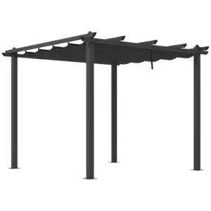 Best 3 x 3m Aluminium Pergola, with Retractable Roof - Dark Grey