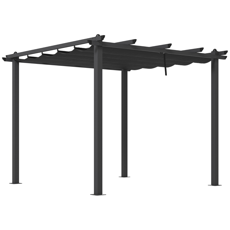 Best 3 x 3m Aluminium Pergola, with Retractable Roof - Dark Grey