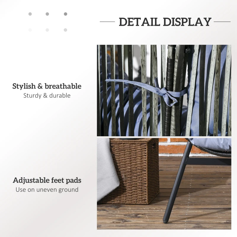 Best String Rattan Egg Chair, with Padded Seat Cushion - Grey/Black - Image 6