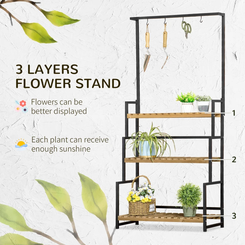 Best 3 Tiered Plant Stand with Hanging Hooks, Flower Rack Shelf for Indoor Outdoor Porch Balcony Living Room Bedroom - Image 4