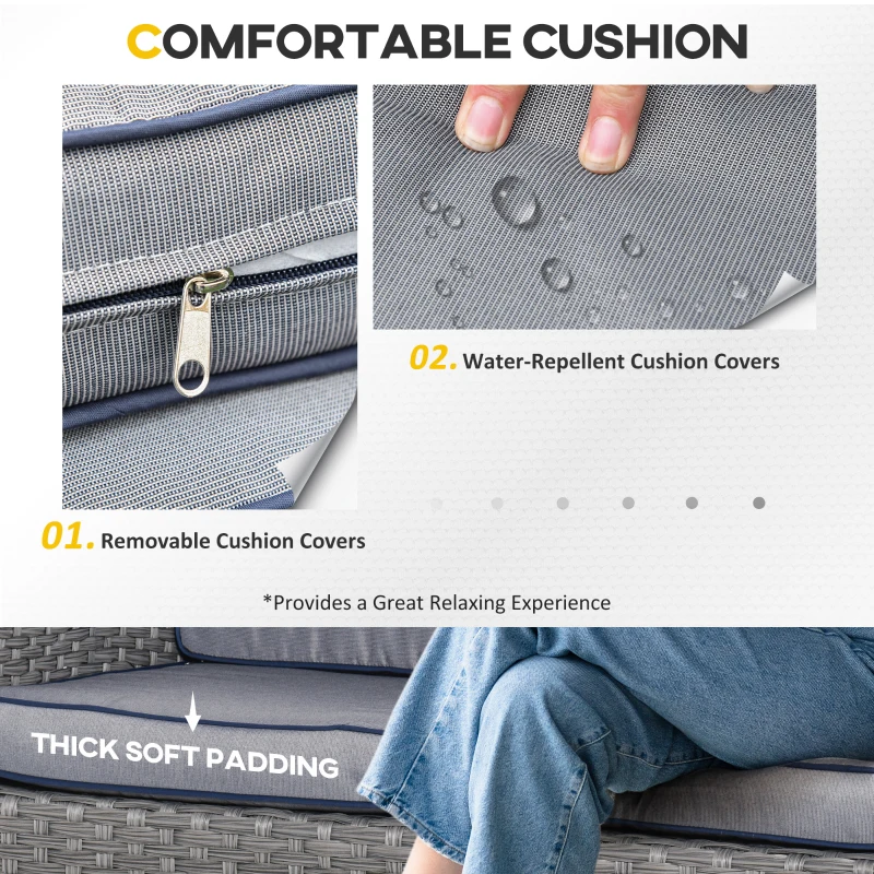 Best 6 Pieces Rattan Garden Furniture Set, 6 Seater Garden Sofa Set with Glass Top Dining Table, Loveseat, 2 Armchairs and Ottomans, Wicker Outdoor Conservatory Furniture for Patio, Grey - Image 5