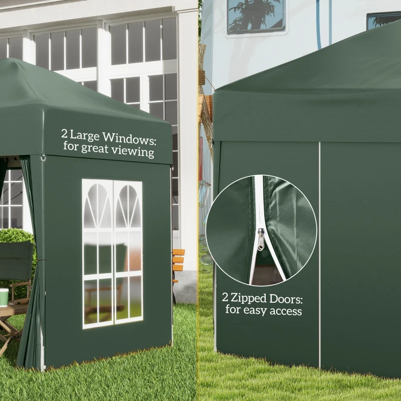 Best 2 x 2 m Garden Pop Up Gazebo, Wedding Party Tent Marquee, Water Resistant Awning Canopy with Sidewalls, Windows, Carry Bag, Green - Image 8