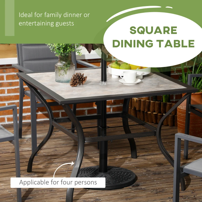 Best 94 x 94 cm Garden Table with Parasol Hole, Outdoor Dining Table for 4, Square Patio Table with Stone-Grain Effect PC Board Top for Patio, Garden, Grey - Image 4