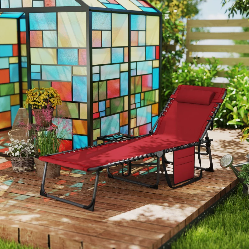 Best Five-Position Reclining Sun Lounger - Red - Image 2