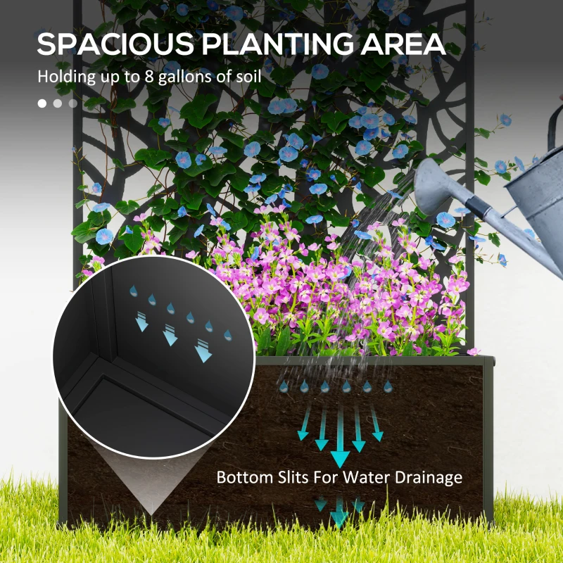 Best Outdoor Metal Planter, with Back Trellis - Black - Image 4