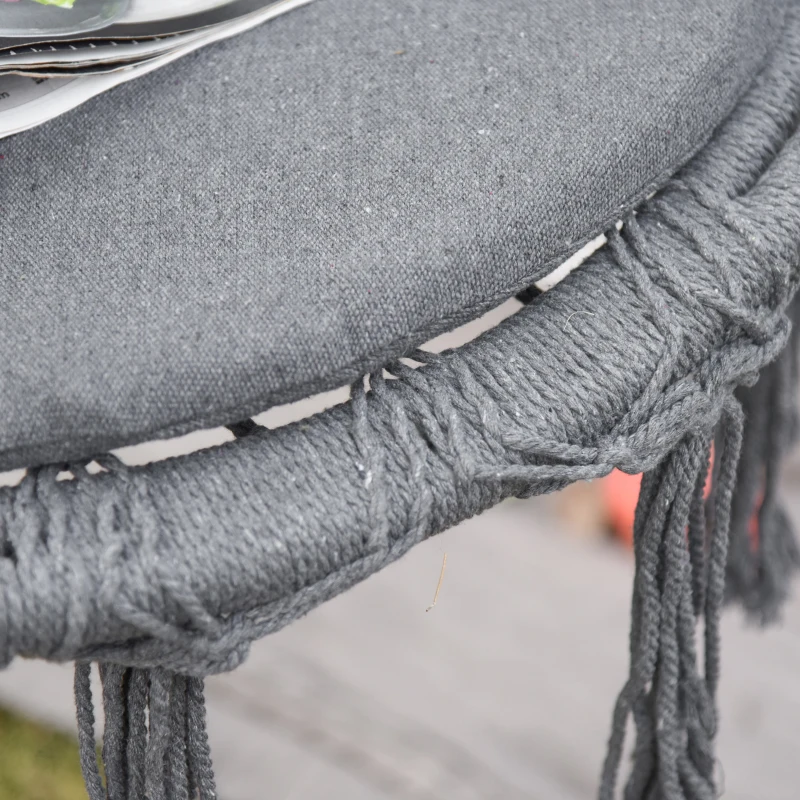 Best Outdoor Cotton-Polyester Blend Macrame Hanging Rope Chair with Cushion, Portable Garden Chair with Fringe Tassels for Patio, Deck, Tree, Grey - Image 8