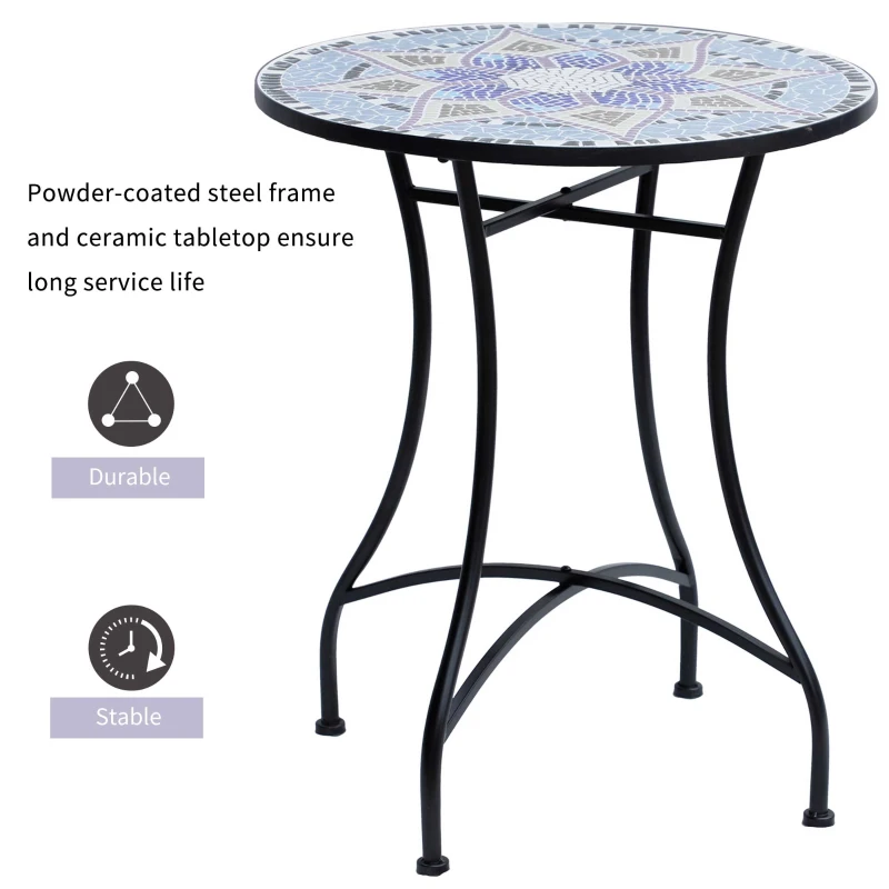 Best Outdoor Mosaic Round Garden Table, Patio Bistro Coffee Side Table with 60cm Ceramic Top for Garden, Blue and White - Image 4