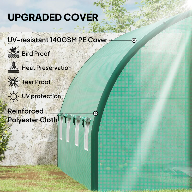 Best 4 x 3(m) Polytunnel Greenhouse, with Windows and Doors - Green - Image 4