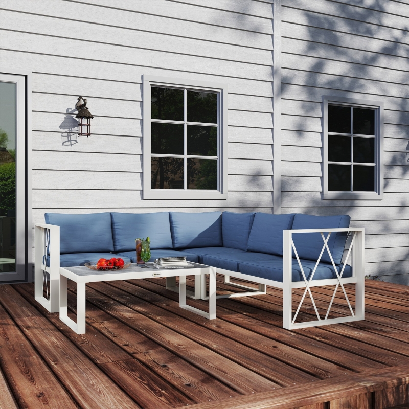 Best Four-Piece L Shaped Garden Furniture Set with 5-Level Adjustable Lounger - Grey - Image 9