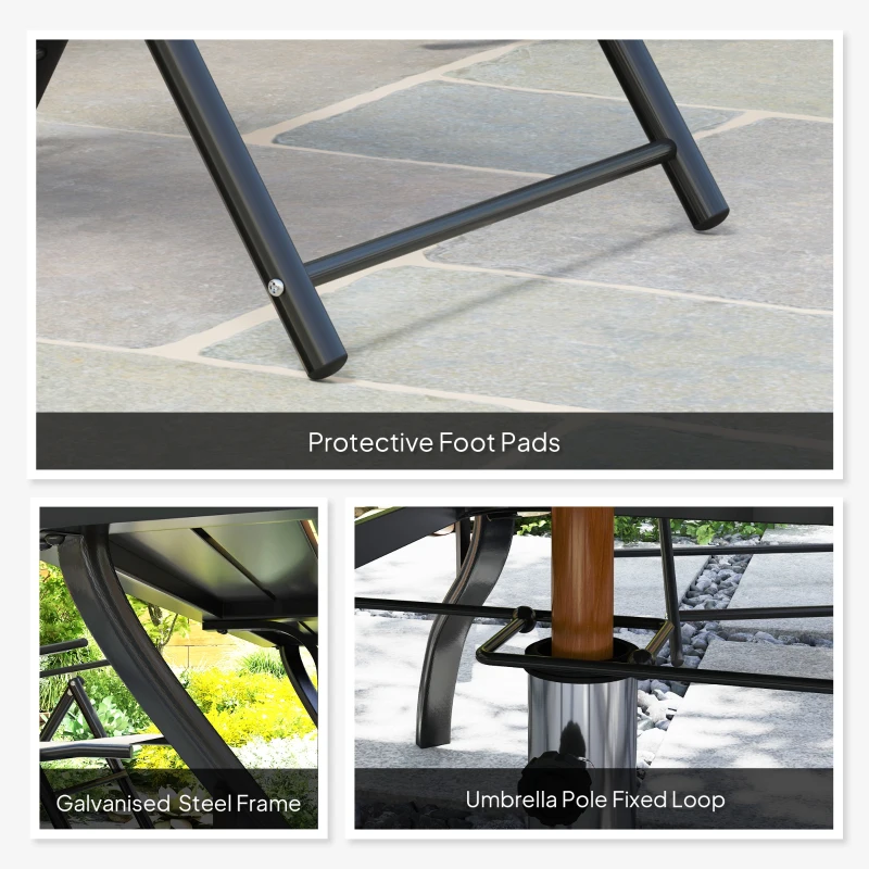 Best Seven-Piece Steel Outdoor Dining Set, with Parasol Hole - Grey - Image 8