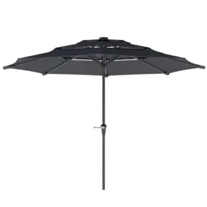 Best 3-Tier Garden Parasol with Solar LED Lights, UPF 30+, Tilt Mechanism & Crank Handle, for Market Terrace, Dark Grey